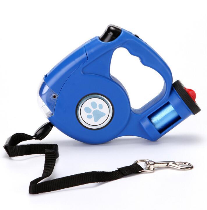 4.5M LED Flashlight Retractable Pet Leash with Garbage Bag