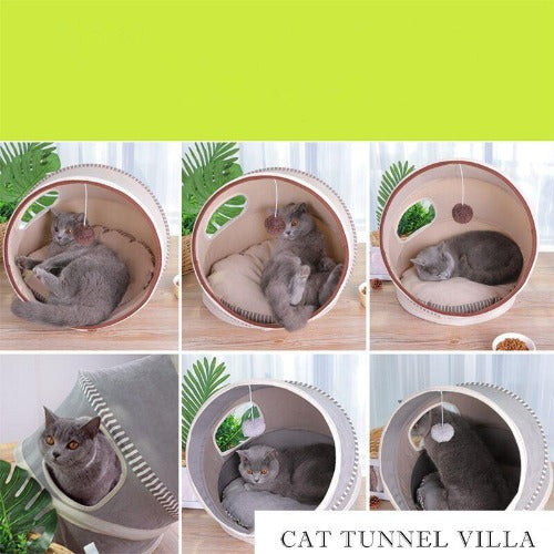 Cat Playing 2 Color Tunnel Bed 