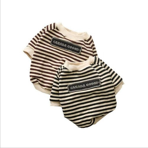 Pet Clothing Round Neck Striped Terry Sweater
