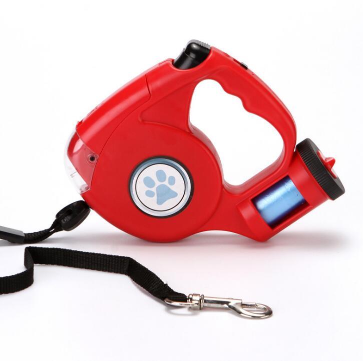 4.5M LED Flashlight Retractable Pet Leash with Garbage Bag