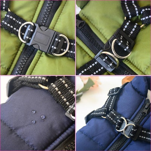 Large Pet Jacket With Harness Winter Warm Clothes